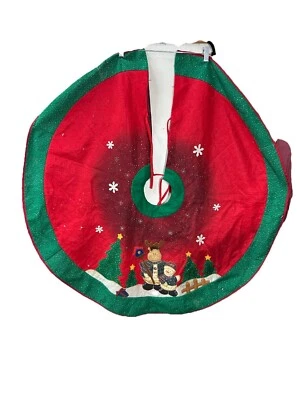 Falda Árbol de Navidad Rojo Fieltro Verde Borde Apliques Muñeco de Nieve Alce de Nieve 36" Diámetro Foto 1 de 4