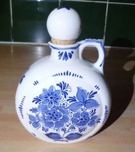 Bols Delft Blue Bottle Jug Holland America line Decanter Flowers 1970s Vintage - Picture 1 of 10