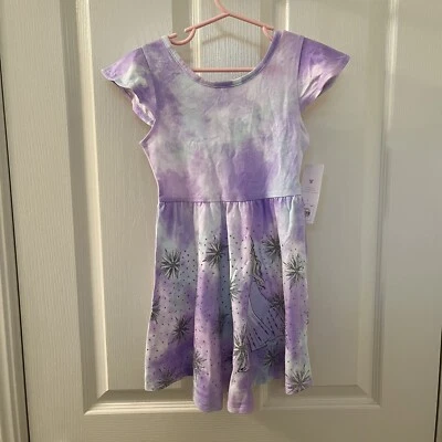 Disney Jumping Beans Frozen Elsa Dress Glitter Tie Dye Girls Size 4 NWT - Image 1 of 4