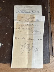 1910s H. Heath Ice Cream Cigars Store Freeport, IL Receipt Paper Ephemera - Picture 1 of 5