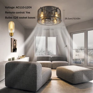 Farmhouse Caged Ceiling Fan Light 3-speed Metal Pendant Lamp w/ Remote Control - Picture 1 of 17