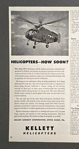 1946 VINTAGE PRINT AD - KELLETT AIRCRAFT CORP. AD - ARMY XR-8 KELLETT HELICOPTER - Picture 1 of 1