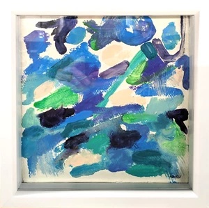 ABSTRACT SEASCAPE 10 NIGEL WATERS ORIGINAL PAPER ACRYLIC PAINTING SIGNED FRAMED - Picture 1 of 7