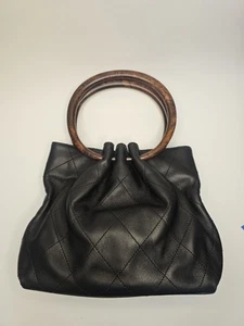 Authentic CHANEL Black Quilted Lambskin Wood Top Handle Bag | Vintage RARE - Picture 1 of 9