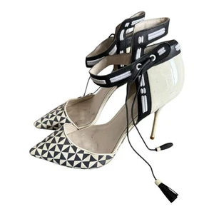 Sophia Webster J.Crew Womens Heels Black White Ankle Strap Shoes 40 - Picture 1 of 12