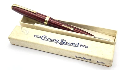 VINTAGE CONWAY STEWART NO 76 FOUNTAIN PEN IN RED HERRINGBONE 14K GOLD MEDIUM NIB - Image 1 of 4
