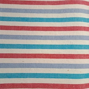 Vintage Ticking Fabric Turquoise & Red Stripe 41" Wide × 34" cut 8.2oz - Picture 1 of 2