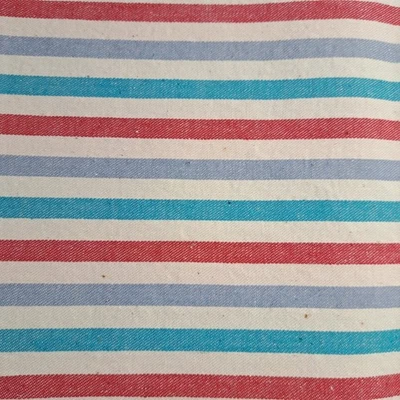 Vintage Ticking Fabric Turquoise & Red Stripe 41" Wide × 34" cut 8.2oz - Image 1 of 2
