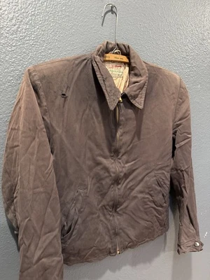 Vintage 40’s Field And Stream Gabardine Zip Jacket Brown Rockabilly Sz Small - Image 1 of 4