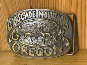 VTG 1977 Oregon Brass Belt Buckle - Cascade Mountains - Indiana Metal Craft #096 - Picture 1 of 9