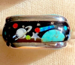 STUNNING NASA ring 10.5 heavy Opal Red Black Sterling Men's Comet Fire VIDEO - Picture 1 of 18