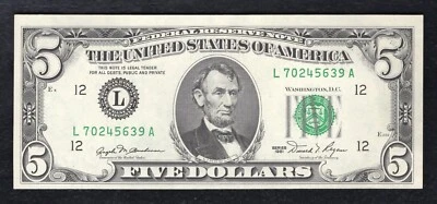 FR. 1976-L 1981 $5 FRN FEDERAL RESERVE NOTE SAN FRANCISCO, CA CHOICE UNC - Image 1 of 2