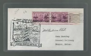 US First Flight Cover Caribou Maine to Bangor 1937 US Sc 792 Plate Pilot Signed - Picture 1 of 2