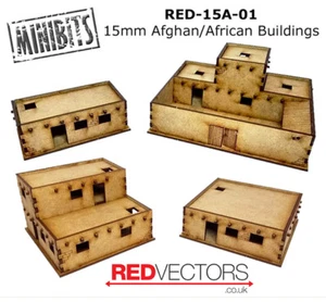 RED-15A-01 - 15mm Wargames - Afghan/African Buildings, Set A (4 buildings) - Picture 1 of 1