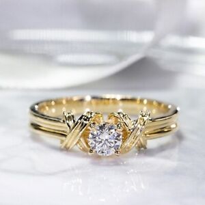 Elegant Yellow Gold Plated Rings Women Cubic Zirconia Jewelry Ring Size 6-10