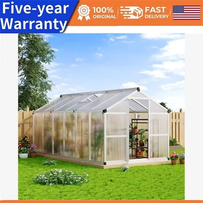 ✅8x12 Ft Greenhouse with Roof Vent Polycarbonate Walk-in Greenhouse for Garden - Image 1 of 4