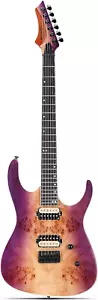 Leo Jaymz Monsoon Gitarre umgekehrte Kopfplatte Mahagoni gerösteter Ahorn violett Wurzelholz - Bild 1 von 11