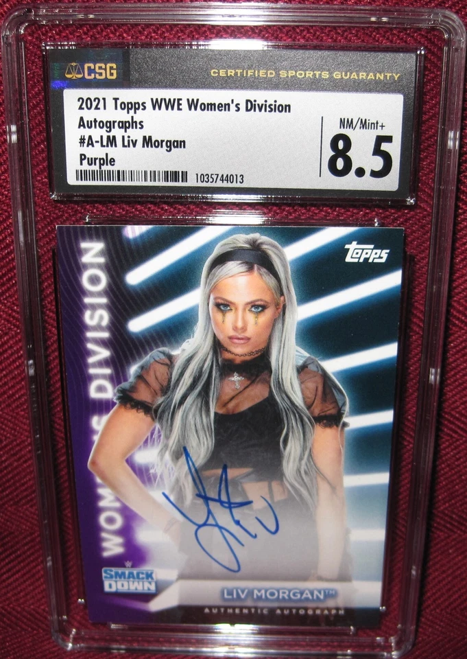 2021 WWE WOMEN'S DIVISION AUTOGRAPH A-LM LIV MORGAN PURPLE 37/99 CSG 8.5 AUTO 10 - Image 1 of 4