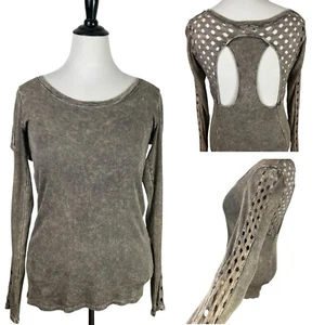 T PARTY Acid Wash Cut Out Knit TOP T-Shirt XL Gray Grunge Hippie Holes Y2K Artsy - Picture 1 of 20