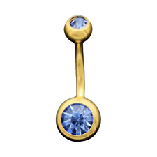 SKY BLUE CZ 14G YELLOW GOLD GP SURGICAL STEEL BARBELL BELLY BUTTON NAVEL RING
