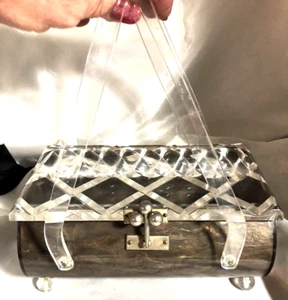 Fabulous Vintage Pearl Mink Lucite Handbag Purse w/Lucite "Cable" Florida! - Foto 1 di 7
