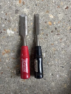 Fuller Unbreakable Wood Chisels W/ Plastic Handle 1/2” 3/4” Red Vintage - Image 1 of 4