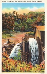 Picturesque Old Water Wheel During Fall Vintage Linen PC - Picture 1 of 2
