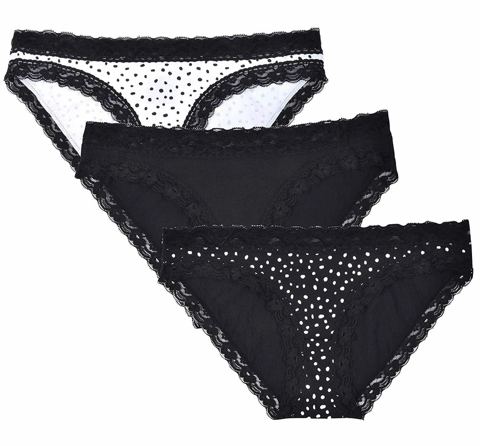 Paquete de 3 calzoncillos bikinis para mujer Donna Loren con ribete floral de encaje Foto 1 de 4