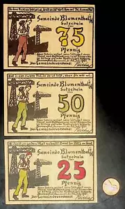 1921 Deutschland BLUMENTHAL 25 50 75 Phennig Banknote/Notgeld Set - Bild 1 von 2