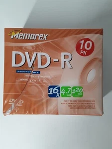 Memorex 10 Pack DVD-R 16x 4.7 GB 120 Minute Recordable Disks Sealed - Picture 1 of 6
