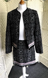 NWT Sz 10 12 Black & White Jacquard Blazer Skirt Suit Co Ord Pom Poms New Look - Picture 1 of 20