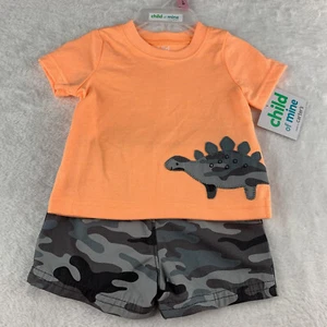 Child of Mine by Carter’s Stegosaurus Dinosaur Gray Camo Shirt Shorts Outfit 0-3 - Picture 1 of 11