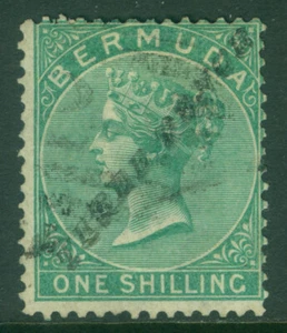 British Colonies - BERMUDA 1874 VICTORIA - Surch. - 3p on 1sh green Sc# 12 used - Picture 1 of 2