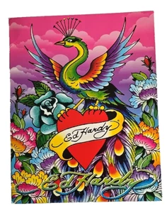 Vintage Ed Hardy Lisa Frank 2 Pocket 3 Ring Folder Peacock Flowers Heart Unused - Picture 1 of 7