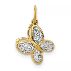 14k Yellow Gold Diamond Butterfly Charm Pendant - Picture 1 of 7