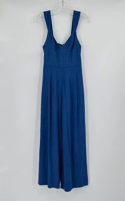 Farm Rio Blue Bustier Wide Leg Jumpsuit XS Linen Blend Sleeveless - Image 1 of 4