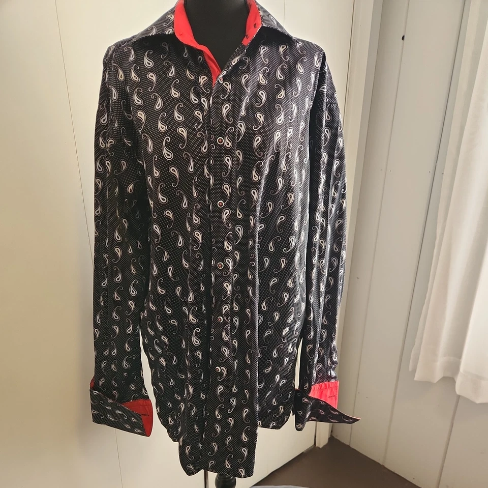 Camisa Hombre J.Valintin Turquía Estados Unidos Egipto Algodón Negra con Patrón Paisley 2XL Foto 1 de 4