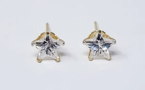 Aretes JCM 14K oro amarillo macizo forma de estrella 7 mm circonita cúbica - Imagen 1 de 4