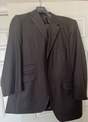 Steve Harvey Mens Suit Size 46R Jacket and Pants 40x30 Brown Stripes 3 piece - Image 1 of 4