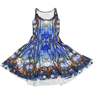 Vestido skatista BlackMilk feminino azul flores de Stella estampa floral malvada por toda parte - Imagem 1 de 4