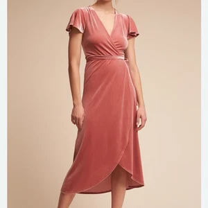 BHLDN Samt Wickelkleid XL Rosa Mauve Kurzarm Midi Surplice Anthropologie - Bild 1 von 7