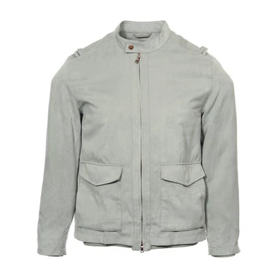 Alfani 男式轰炸机微型绒面革军用夹克(大号,城市灰褐色)150 美元 — 第 1/4 张图片