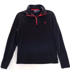 Polo Ralph Lauren Performance Black 1/4 Zip Pullover Fleece Mens Small Red Trim - Picture 1 of 12
