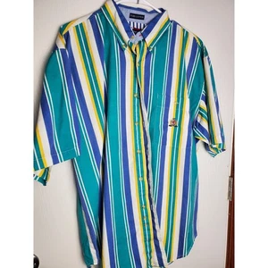 Vintage Men Bugle Boy Classics Button Up Shirt Size Large Stripe Short Sleeve - Picture 1 of 3