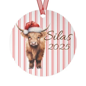 Brown Highland Cow Christmas Metal Ornament, Christmas keepsake,animal ornament - Picture 1 of 5