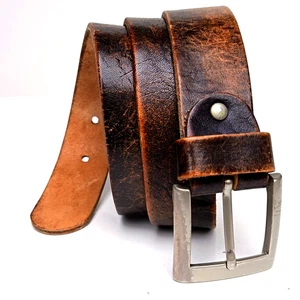 🔥 Vintage Alter Distressed Patina Herren Braun Leder Gürtel Metallschnalle 90cm 36" - Bild 1 von 9