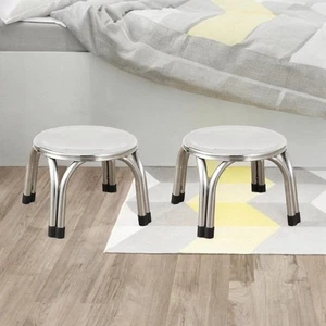 2 Pieces Small Round Stools Footstools Ottomans Portable Sturdy Stackable Stools - Picture 1 of 7
