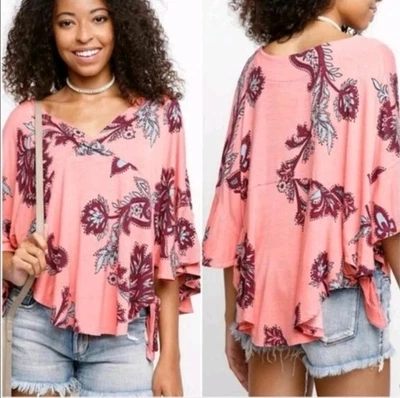 Nuevo Top Tejido Estampado Free People Maui Wowie $78 Pequeño Flor de la Pasión Paisley Foto 1 de 4