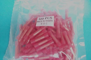 50 RED NYLON BUTT CONNECTORS 18-22 GAUGE,LONG BARREL DOUBLE CRIMP.1.6. - Picture 1 of 1