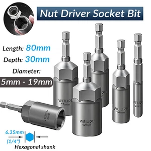 5-19mm Socket Bit Adapter Set Hex Impact Drill Bits Nut Driver Wrench Extension - Picture 1 of 24